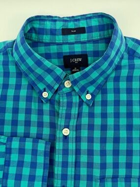 J. Crew Slim Button-Down Shirt in Blue & Teal Gingham